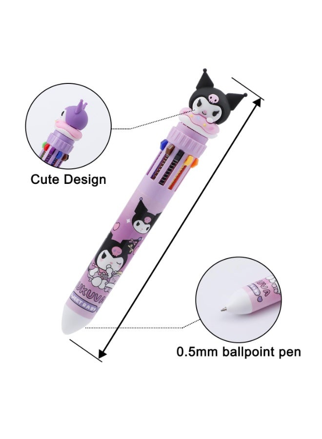 fantasize 6pcs Kitty Cat 10-in-1 Multicolor Ballpoint Pen Cute 10-Color Retractable Ballpoint Pens for Office School Supplies Students Children Gift (Pen-10 in 1 B) (BLUE) - Image 2